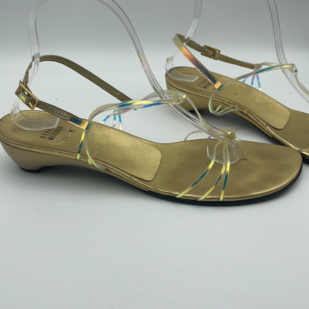 Stuart Weitzman Gold Holographic Sandals Ankle Straps Dressy Sz 11